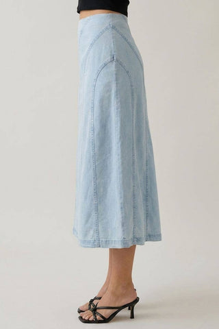 The Mabel Diagonal Line Denim Midi Skirt