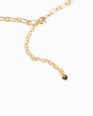 Gold-tone figaro chain necklace clasp and extender chain with small disc end