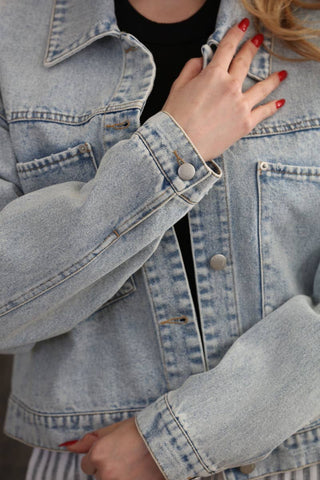 The Gwen Oversized Crop Denim Jacket with Large Pockets