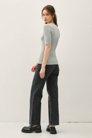 The Classic Solid Half Sleeve Rib Knit Top