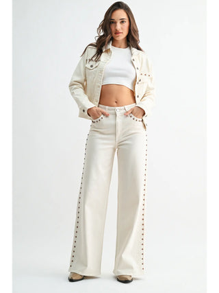 The Off White Studded Wide Leg Jeans