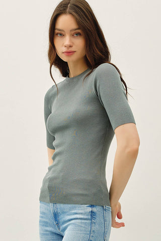 The Classic Solid Half Sleeve Rib Knit Top