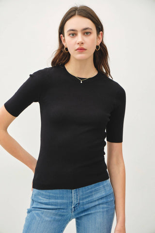 The Classic Solid Half Sleeve Rib Knit Top