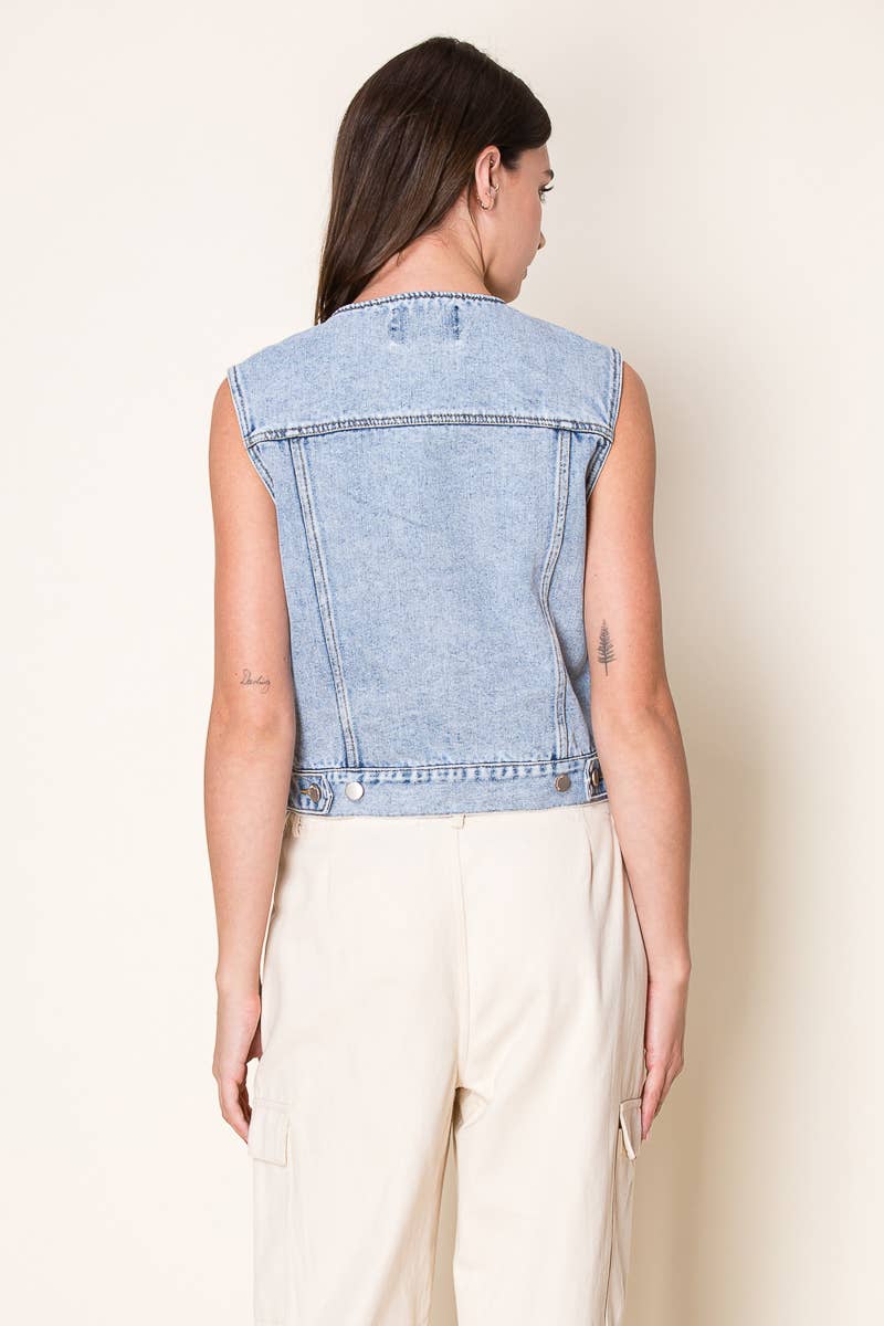 The Dolly Light Washed Denim Trucker Vest