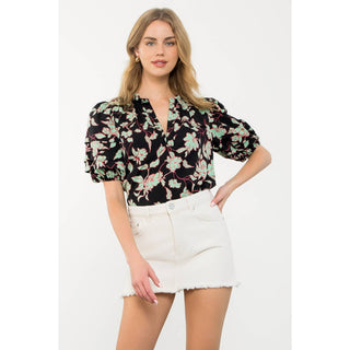 The Carolyn Puff Sleeve Flower Print Top