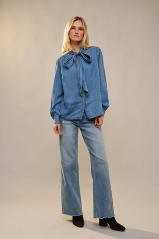 The Ranch Road Tie Chambray Blouse