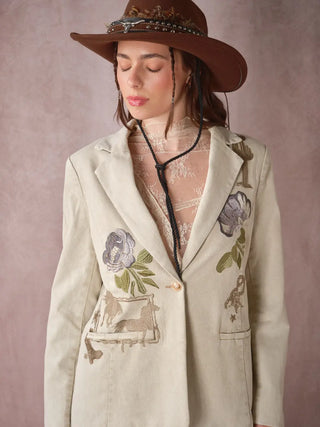 The Emme Western Floral Embroidered Denim Blazer
