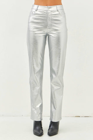 The Sissy Silver Metallic Straight-Leg Pants