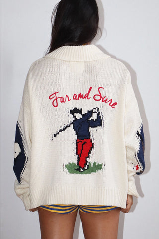 The Far & Sure Cream Golf Zip-Up Cardigan