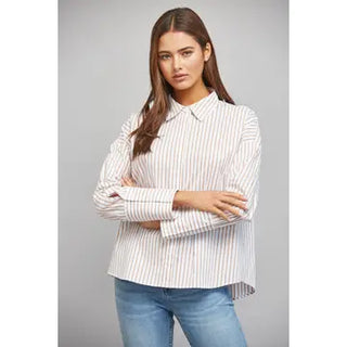The Tan & White Striped Button Down Shirt