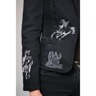 The Augusta Stretch Embroidered Denim Blazer