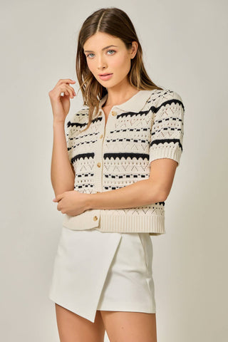 The Ecru Stripe Pointelle Cardigan