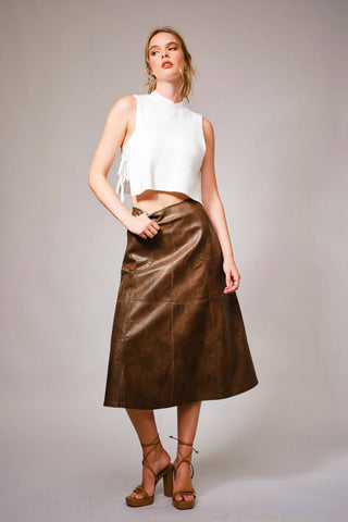 The Zigzag Seam Faux Leather Midi Skirt