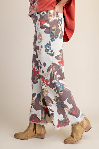 The Floral Cow Print Washed Stretch Twill Pants