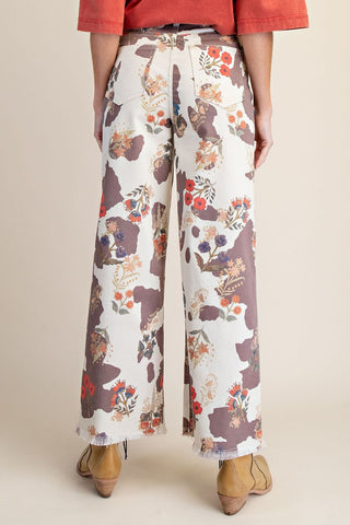 The Floral Cow Print Washed Stretch Twill Pants