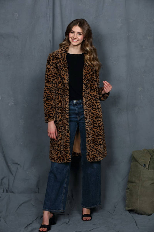 Animal Print Soft Faux Fur Overcoat
