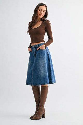 The Lillian Denim A-Line Midi Skirt