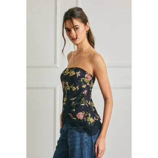 The Heidi Floral Asymmetrical Lace Hem Tube Top