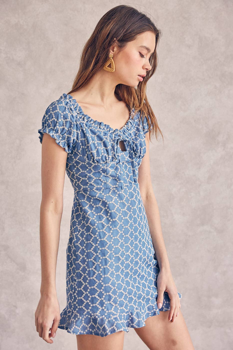 The Bailey Denim Blue Eyelet Minidress