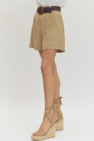 The Classic Taupe Belted Shorts