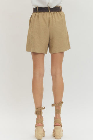 The Classic Taupe Belted Shorts