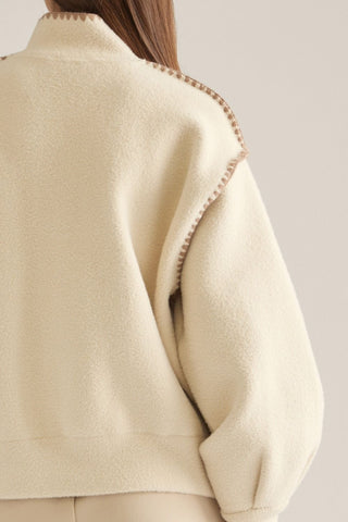Cream wool jacket with contrast whipstitch trim detail, back view