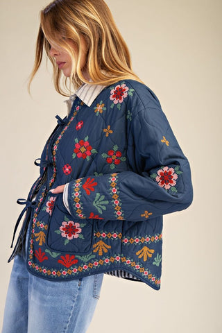 The Embroidery Quilted Bow Front Jacket
