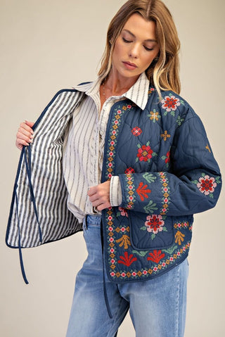 The Embroidery Quilted Bow Front Jacket