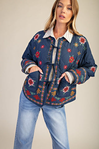The Embroidery Quilted Bow Front Jacket