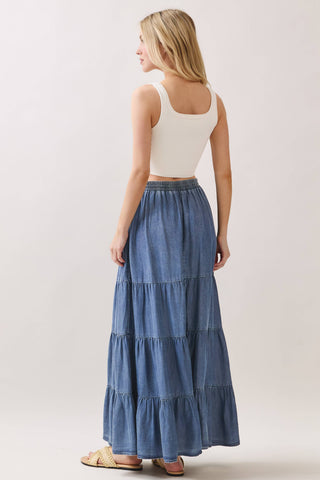 The Bella Washed Tencel Tiered Maxi Skirt