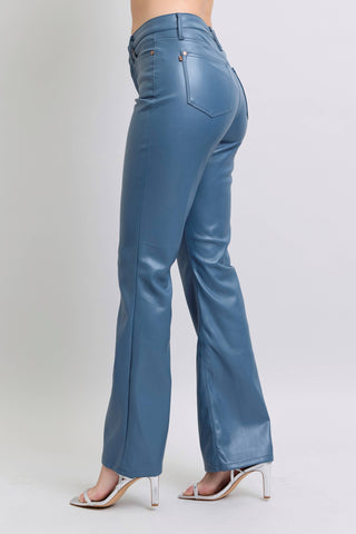 Faux Leather High Waisted Tummy Control Bootcut Pants