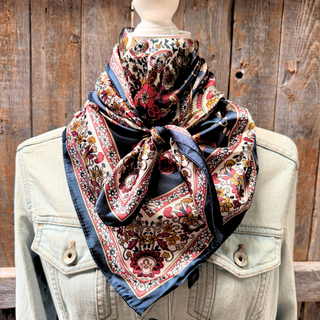 Navy and Burgundy Flowers and Paisley Wild Rag / Scarf