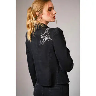 The Augusta Stretch Embroidered Denim Blazer