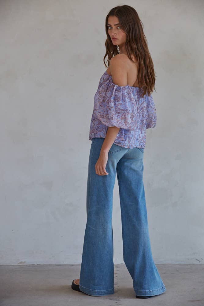 The Angie Floral Print Off The Shoulder Short Sleeve Top
