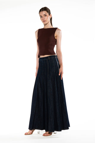Delaney Pleated Denim Maxi Skirt