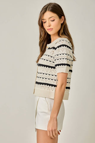 The Ecru Stripe Pointelle Cardigan