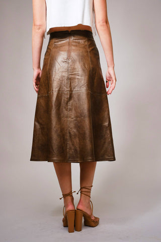 The Zigzag Seam Faux Leather Midi Skirt