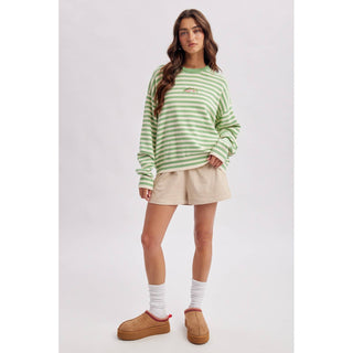 The Gone Fishing Stripe Sweater in Pistachio & Cream