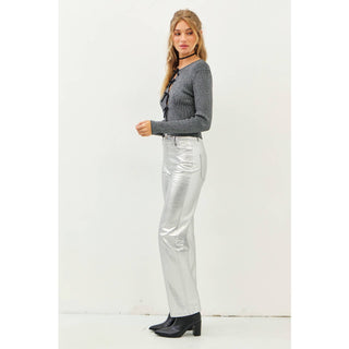 The Sissy Silver Metallic Straight-Leg Pants