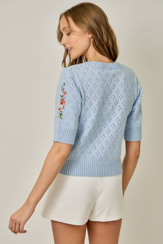 The Garden Bloom Blue Pointelle Cardigan