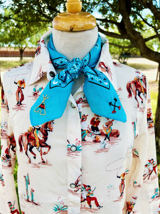 The Embroidered Taos Turquoise Bandana