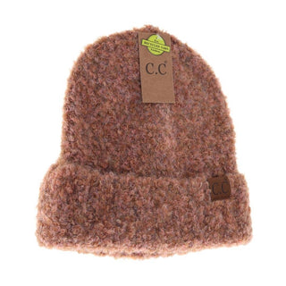 C.C Beanie mixed tone pink boucle knit cuffed beanie with recycled yarn tag