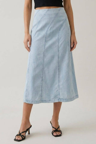 The Mabel Diagonal Line Denim Midi Skirt