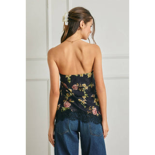 The Heidi Floral Asymmetrical Lace Hem Tube Top