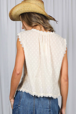 The Winnie Lace Edge Swiss Dot Cotton Top