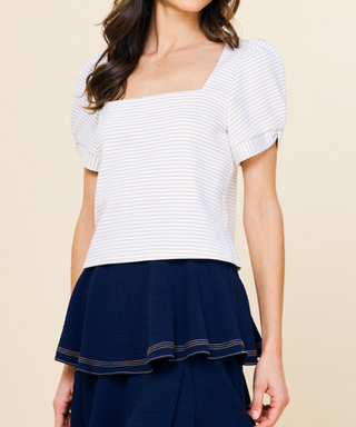The Patti Knit Stripe Puff Sleeve Top