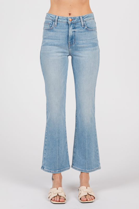 Bambino Light Denim Creased Line Cropped Baby Flare