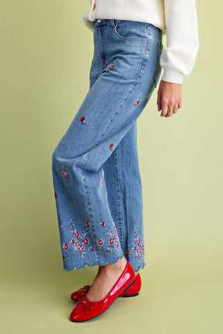 The Dana Floral Embroidery Denim Pants