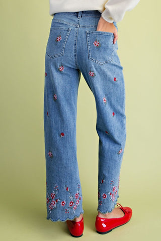 The Dana Floral Embroidery Denim Pants