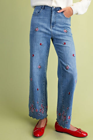 The Dana Floral Embroidery Denim Pants